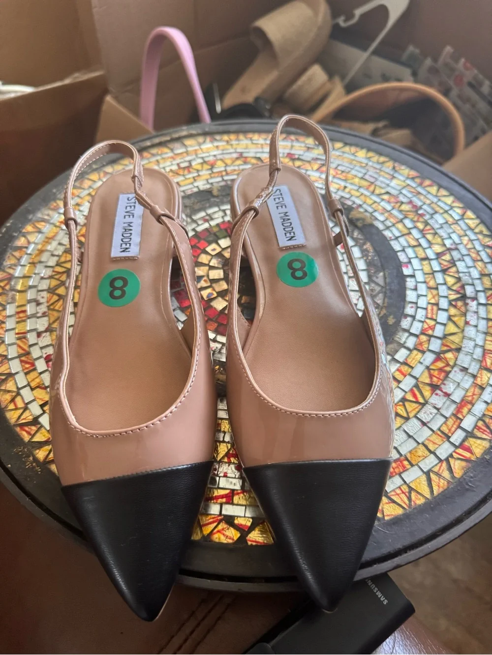 Steve Madden Nude and Black Pointed Slingback Flats